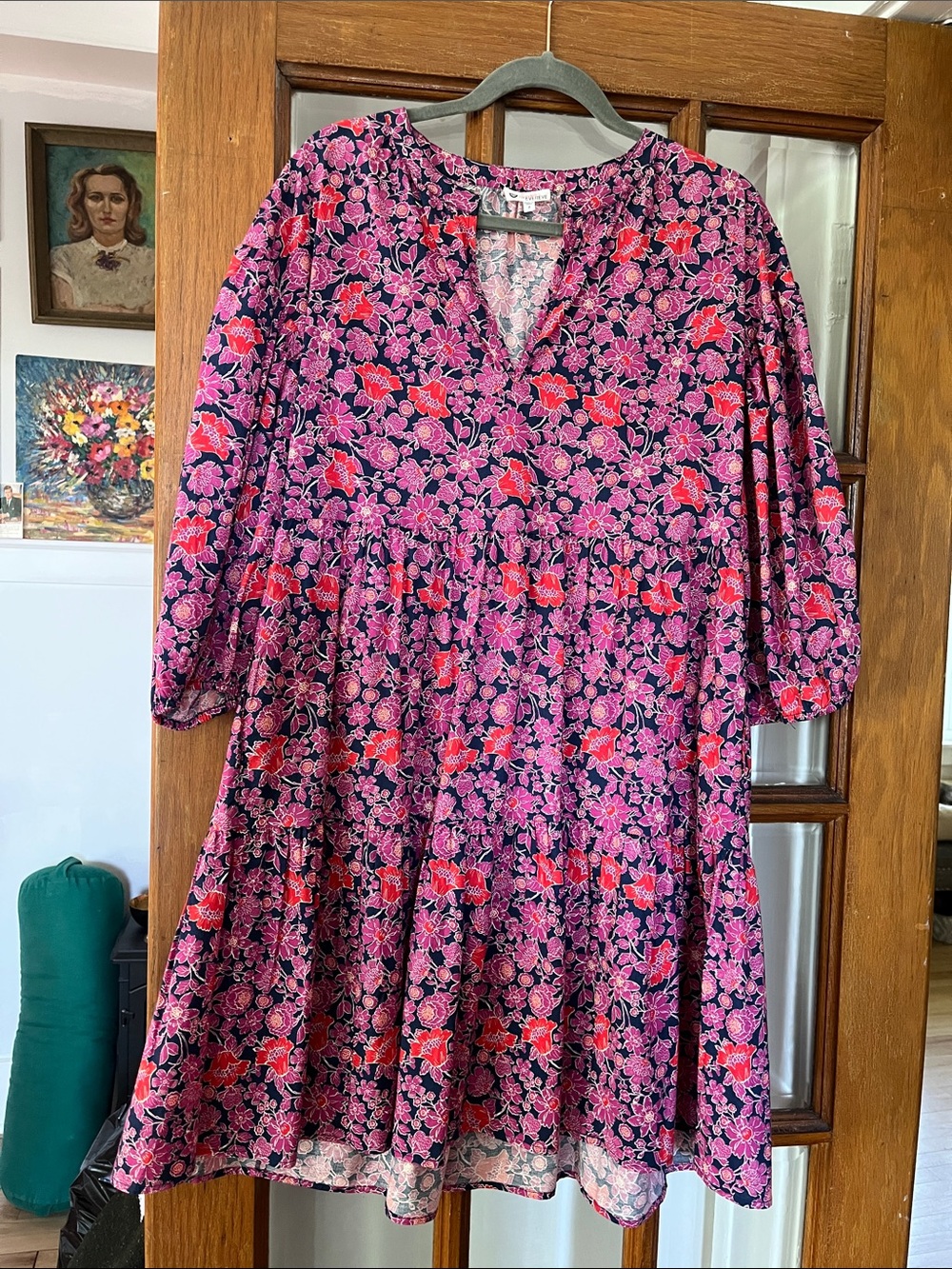 Evereve Pink and Red Floral Mini cotton poplin Dress